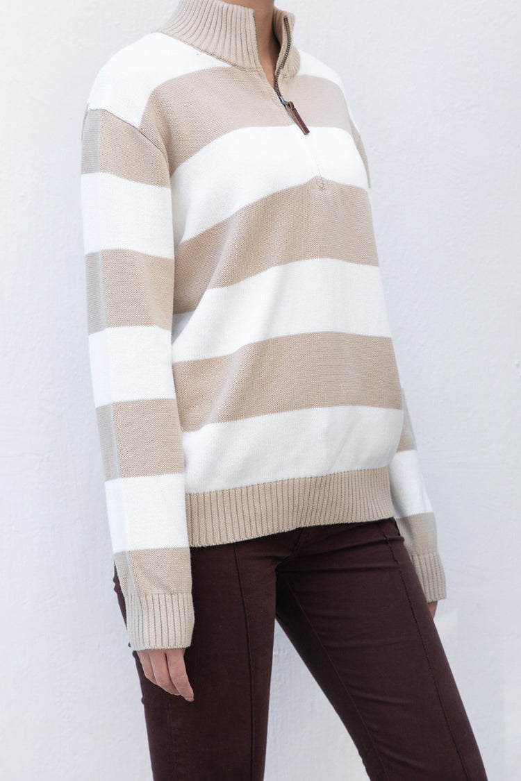 Casey Sweater | Latte Ivory Stripes