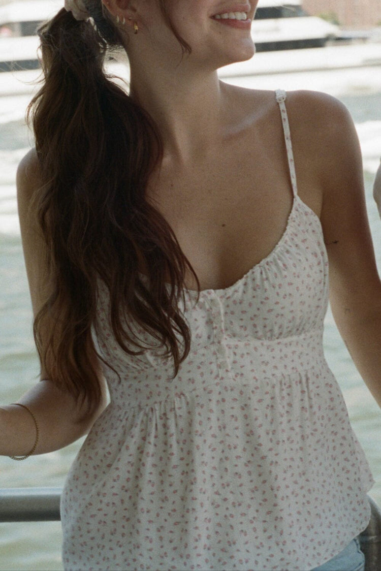 Tiffany Rosebud Tank | White with Rosebud / XS/S