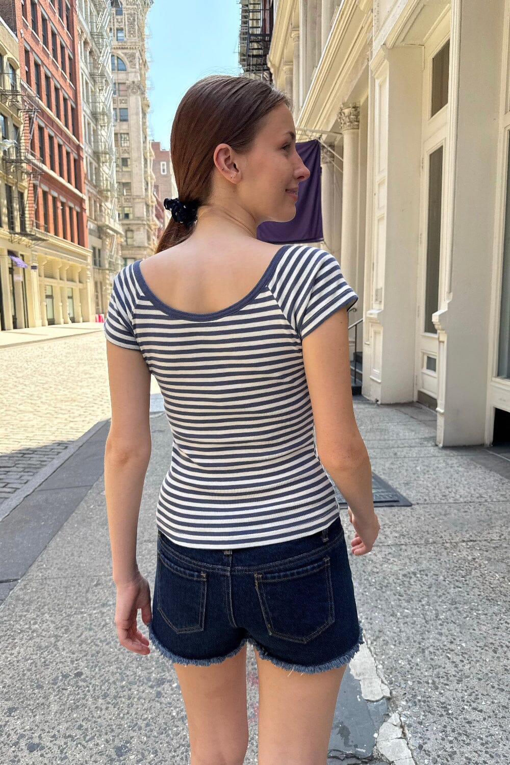 Amanda Top | White With Faded Navy Stripes / XS/S