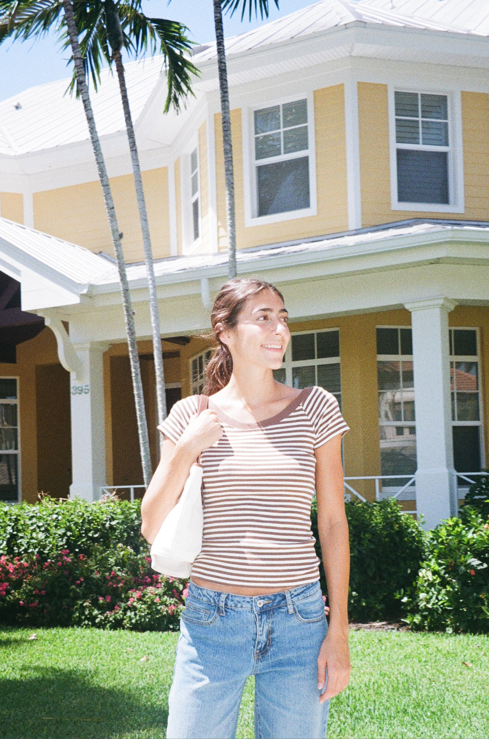 Juno Striped Top | Ivory brown thick stripes / XS/S