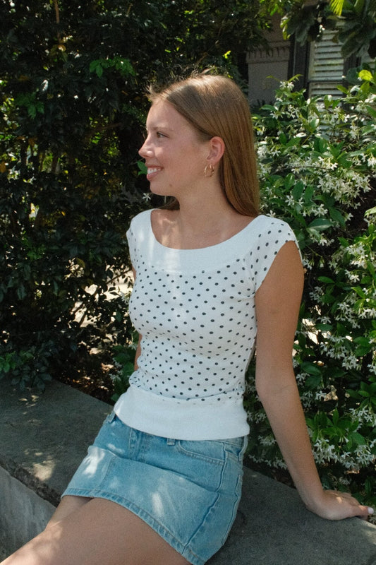 White with Navy Large Polka Dot / XS/S