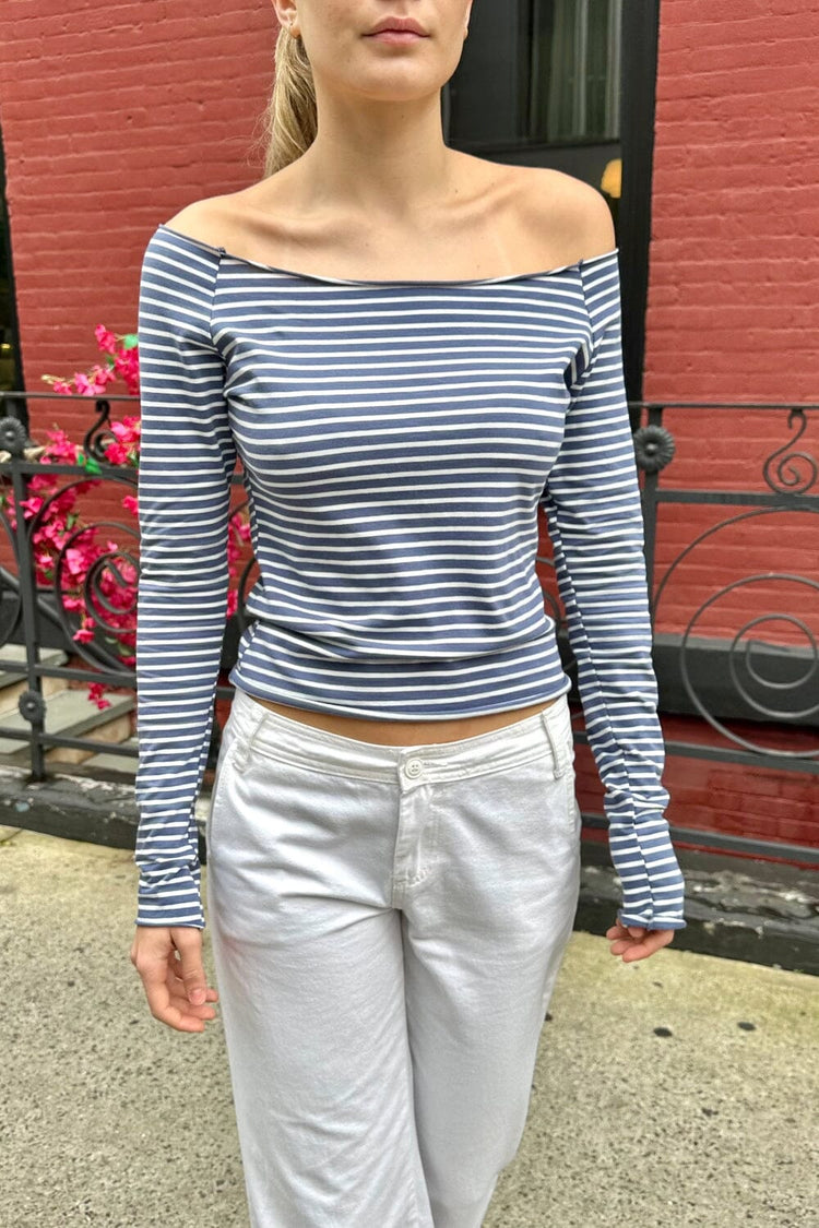 Bonnie Striped Top | Faded Blue With White Stripes / S