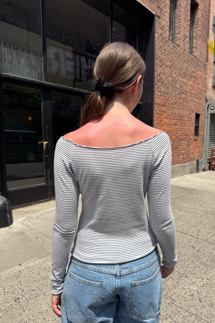 Bonnie Striped Top | White With Faded Navy Stripes / S
