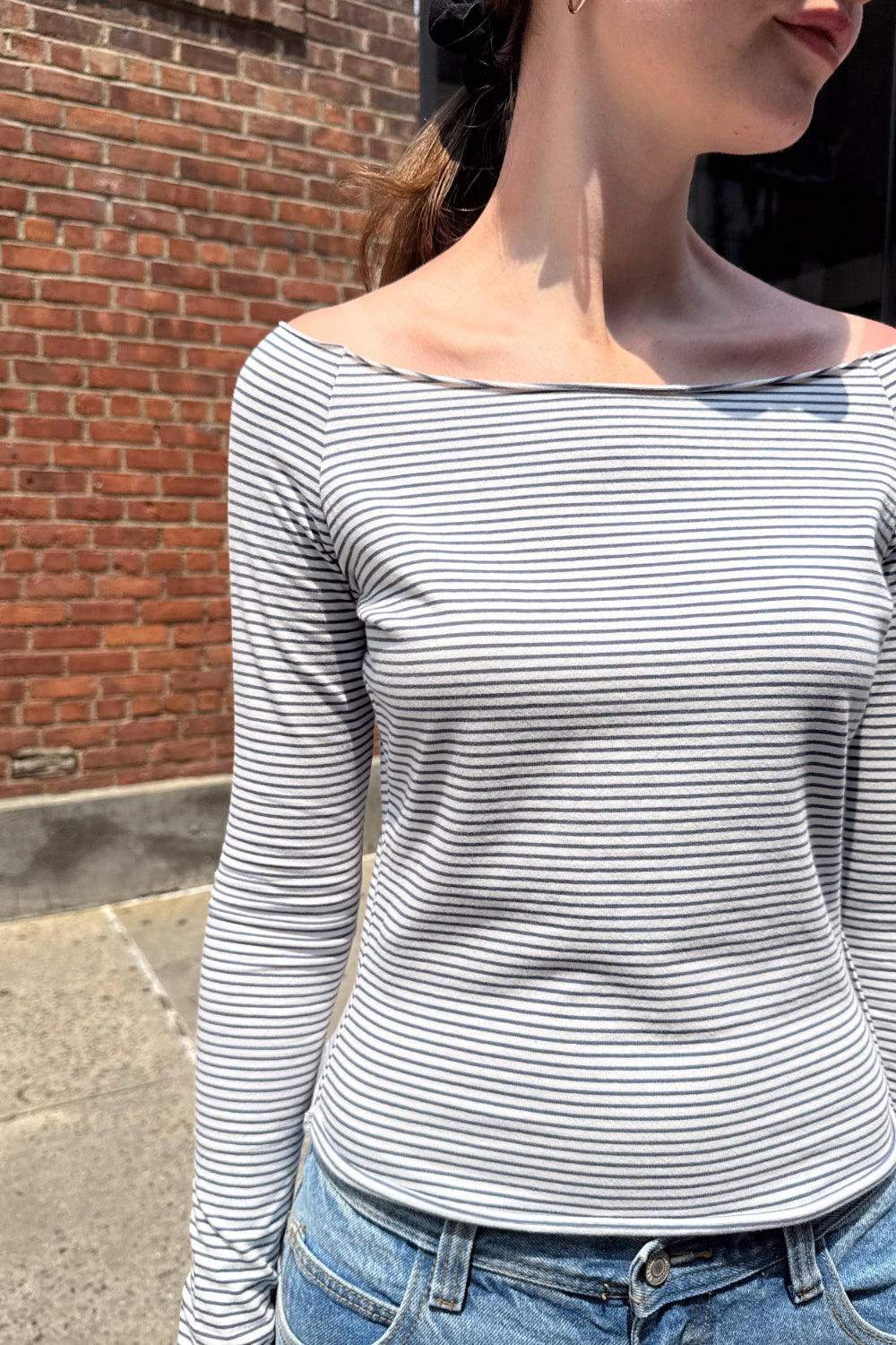 White With Faded Navy Stripes / S