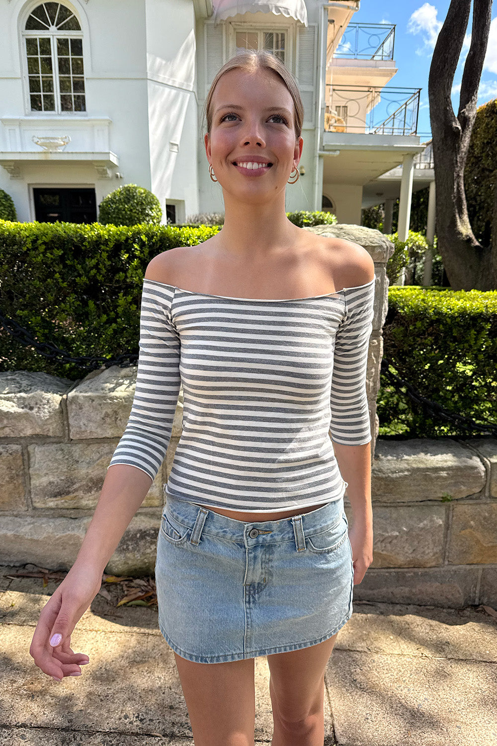 Bonnie Striped Top | Ivory and Heather Grey Stripes / XS/S