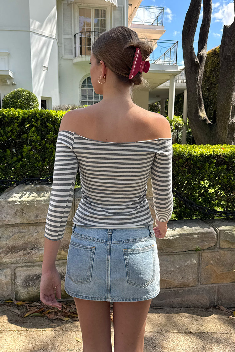 Bonnie Striped Top | Ivory and Heather Grey Stripes / XS/S