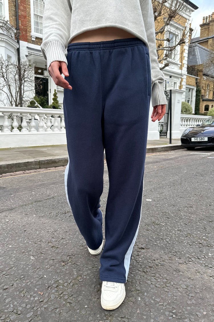 Anastasia Stripe Sweatpants | Navy Blue with White Stripe / S