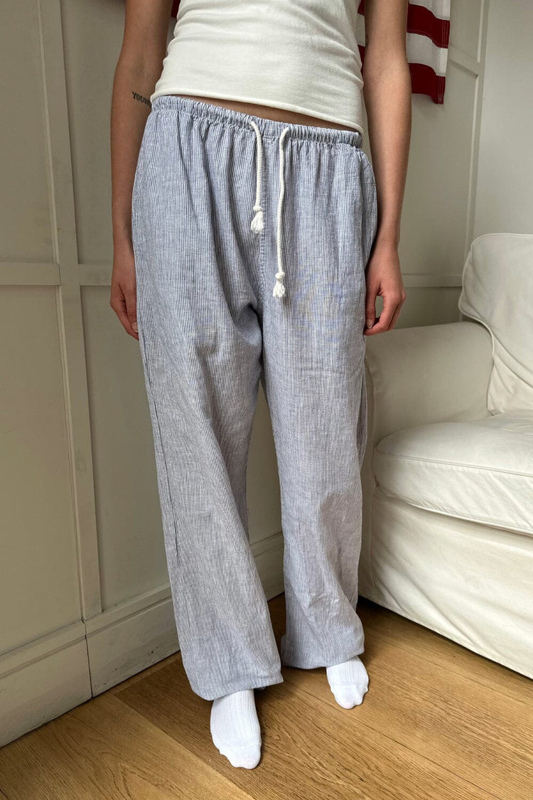 Anastasia Linen Pants | White With Navy Stripes / S