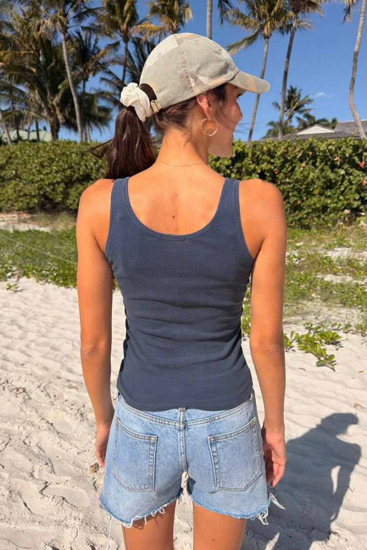 Sheena Button Tank | Faded Navy Blue / XS/S