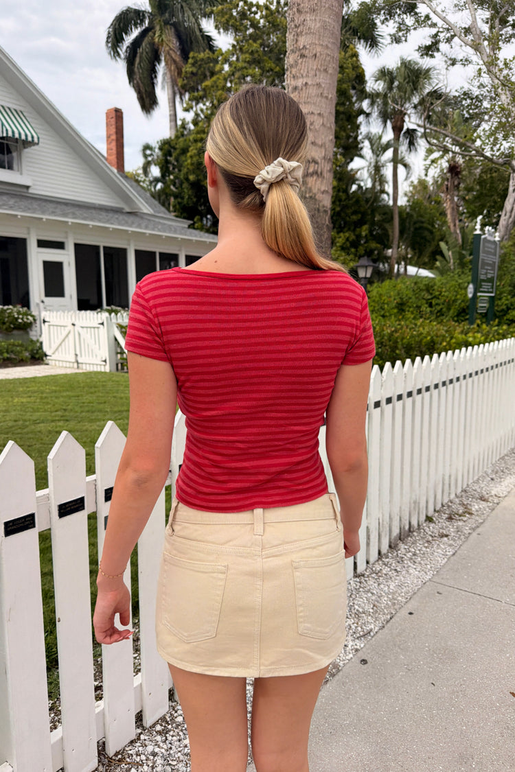 Ashlyn Striped Top | Red With Cherry Red Stripes / XS/S