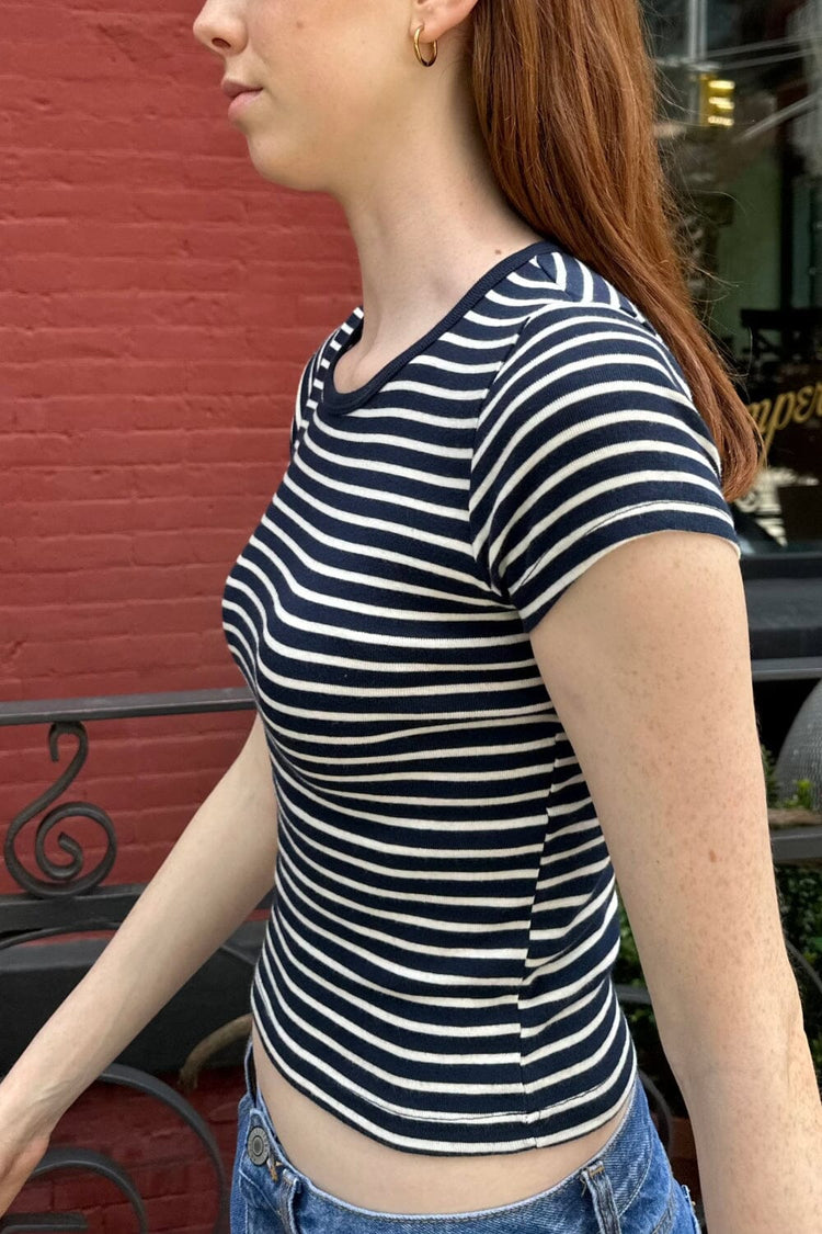 Ashlyn Stripe Top | Navy blue with white stripes / XS/S