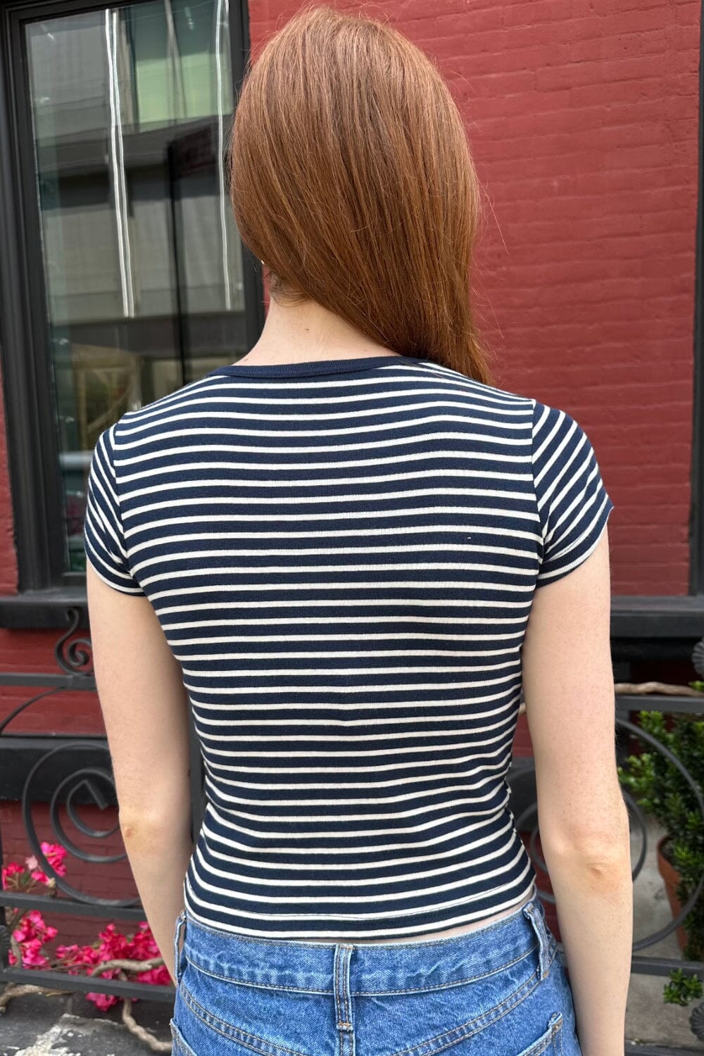 Ashlyn Stripe Top | Navy blue with white stripes / XS/S