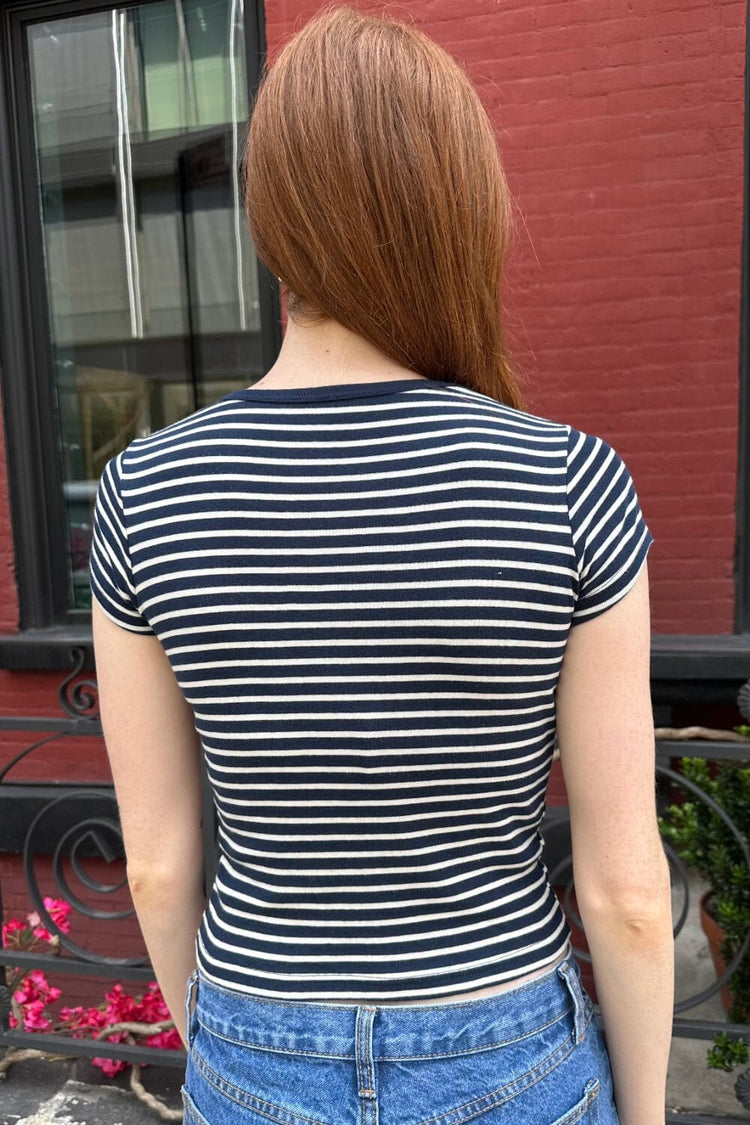 Ashlyn Stripe Top | Navy blue with white stripes / XS/S