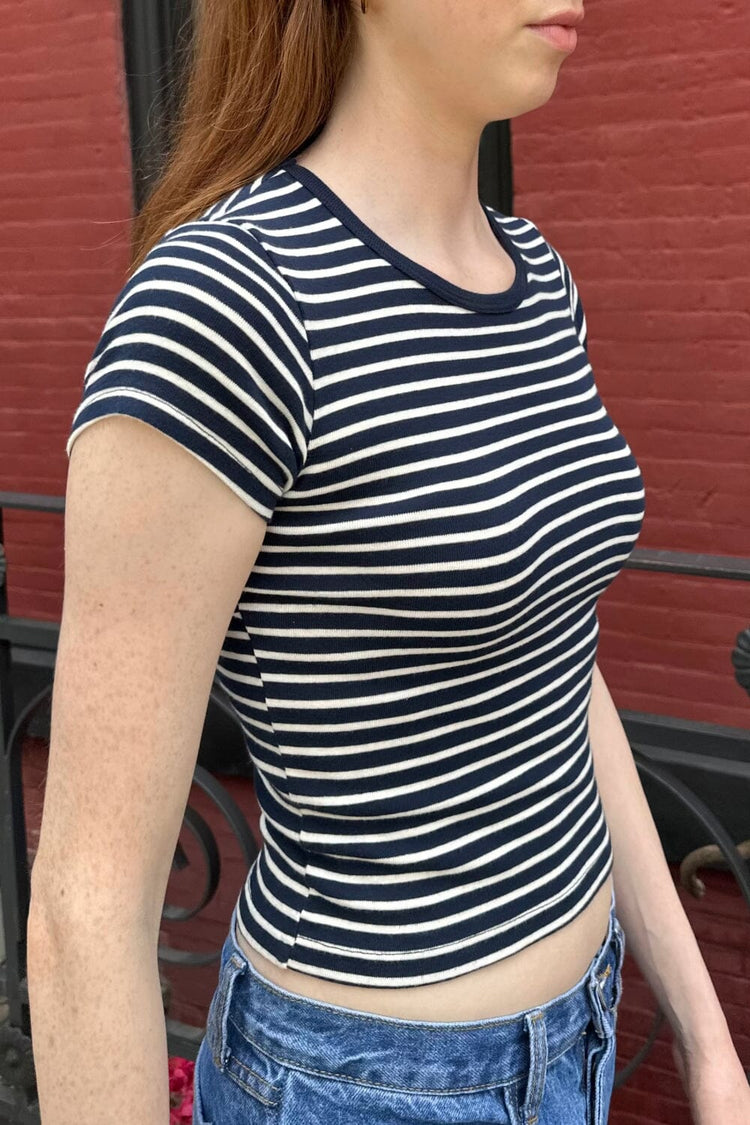 Ashlyn Stripe Top | Navy blue with white stripes / XS/S