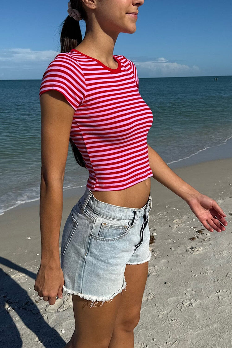 Ashlyn Stripe Top | Red with and Pink Stripes / XS/S
