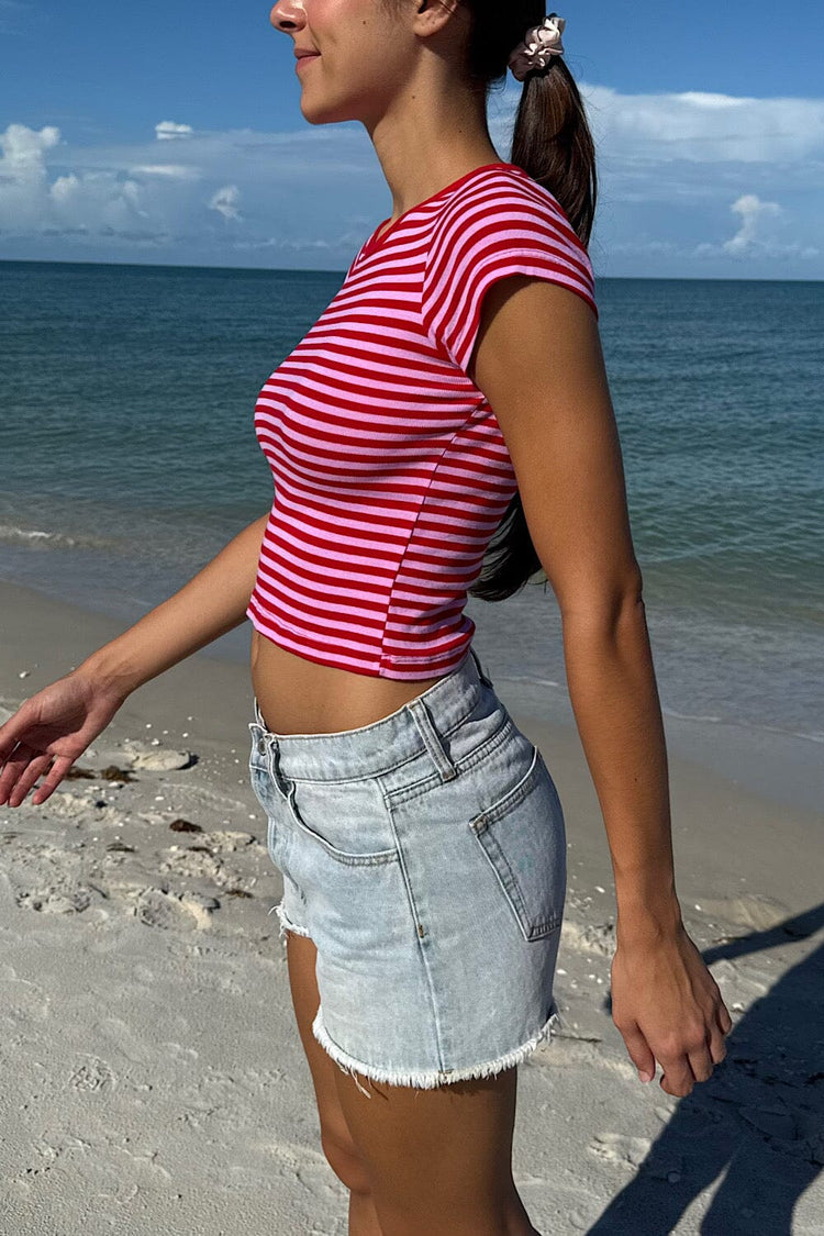 Ashlyn Stripe Top | Red with and Pink Stripes / XS/S