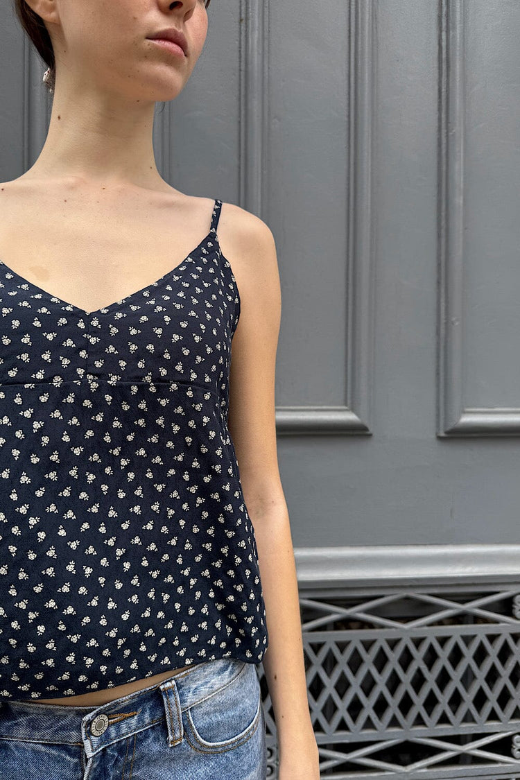 Tiffany Floral Tank | Navy Blue with Ivory Floral / XS/S