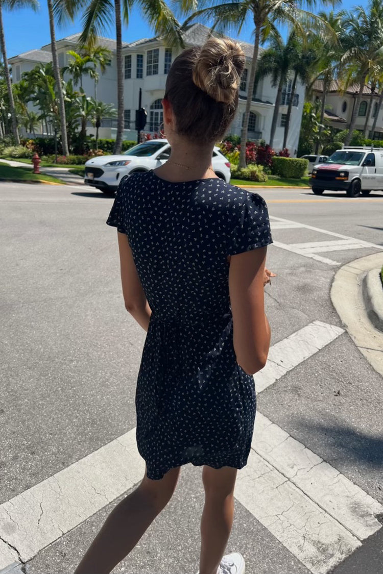 Robbie Dress | Navy Blue with White Floral
