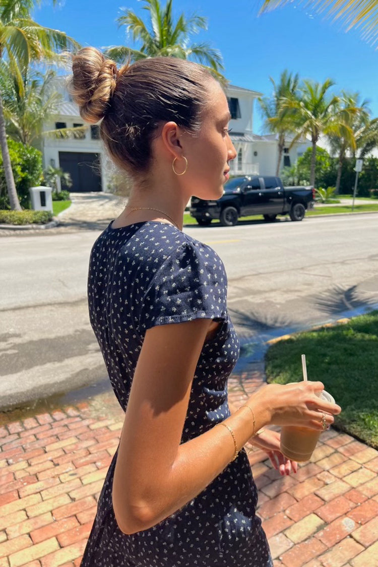 Robbie Dress | Navy Blue with White Floral