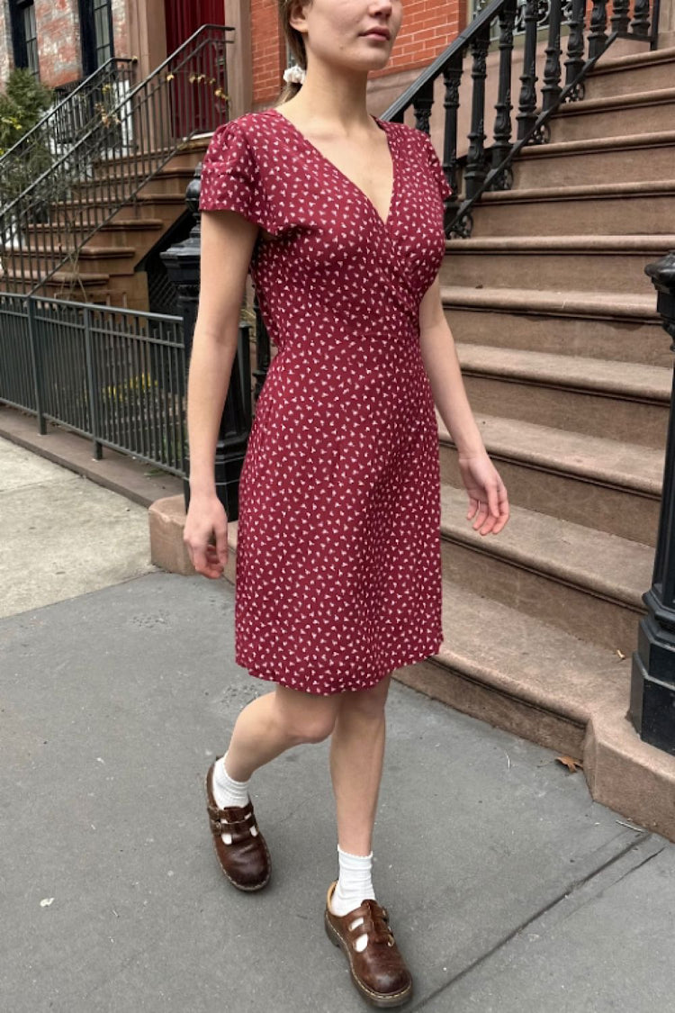 Robbie Dress | Faded Red with Flowers