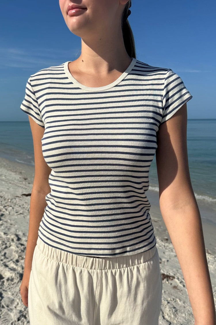 Hailie Long Striped Top | Cream and Navy Stripe / S