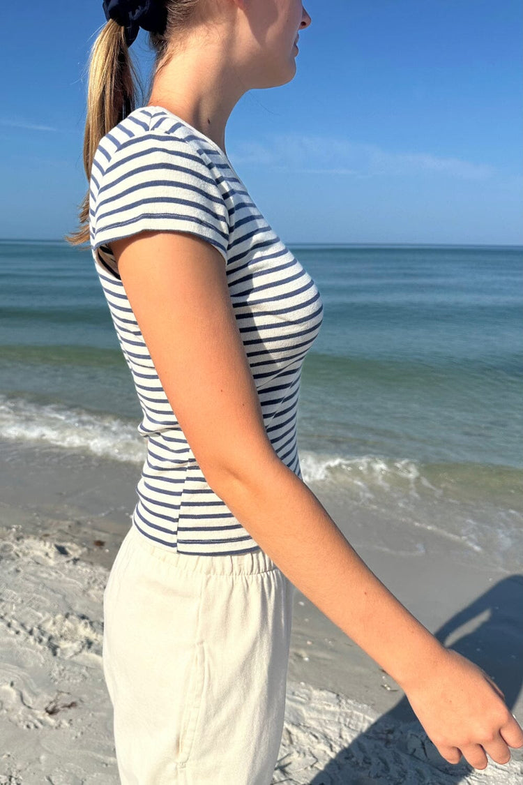 Hailie Long Striped Top | Cream and Navy Stripe / S