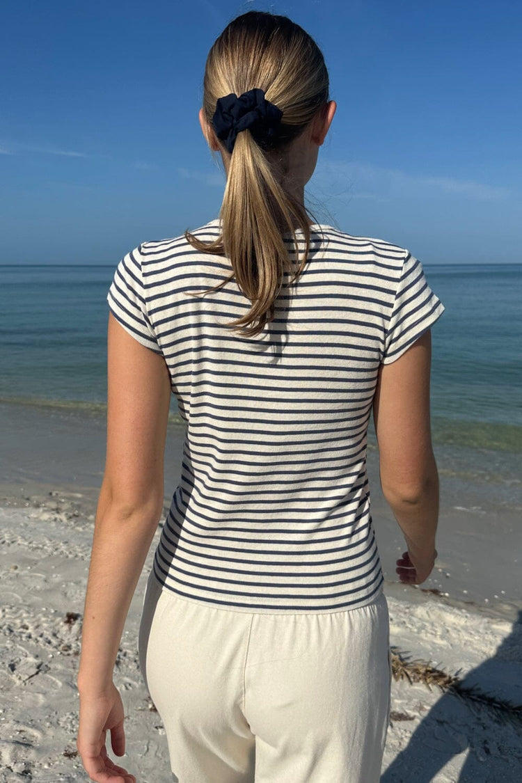 Hailie Long Striped Top | Cream and Navy Stripe / S