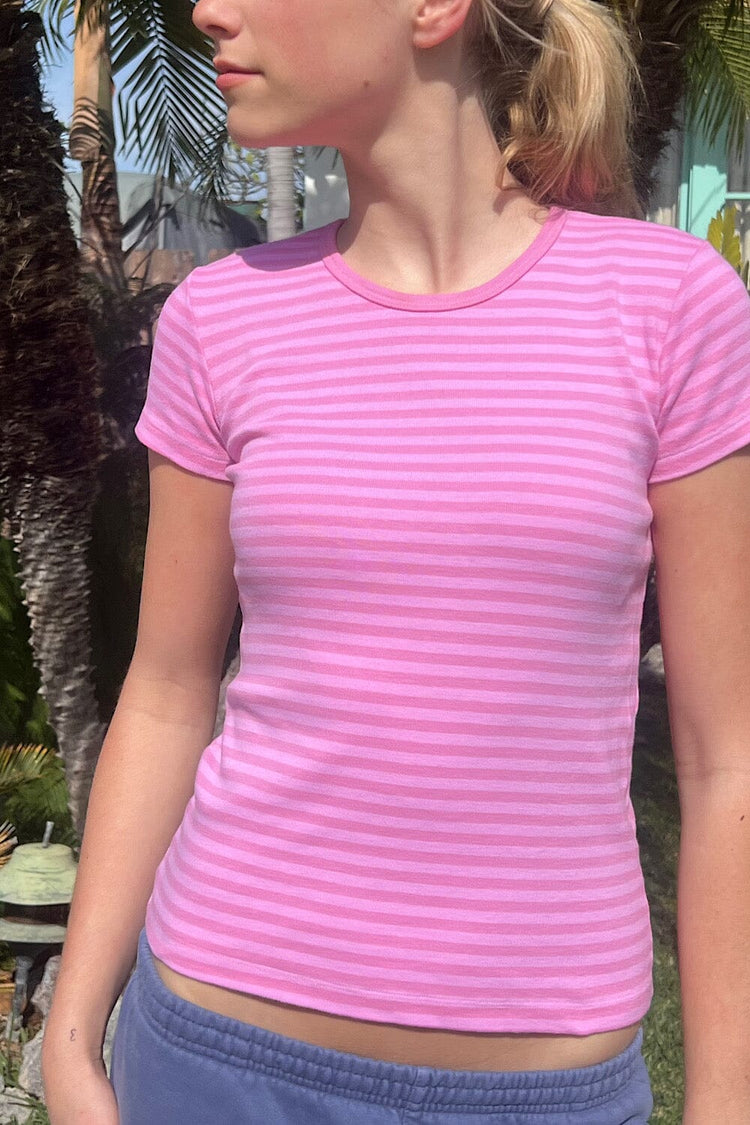 Hailie Long Striped Top | Bubblegum Pink and Pink Stripe / S