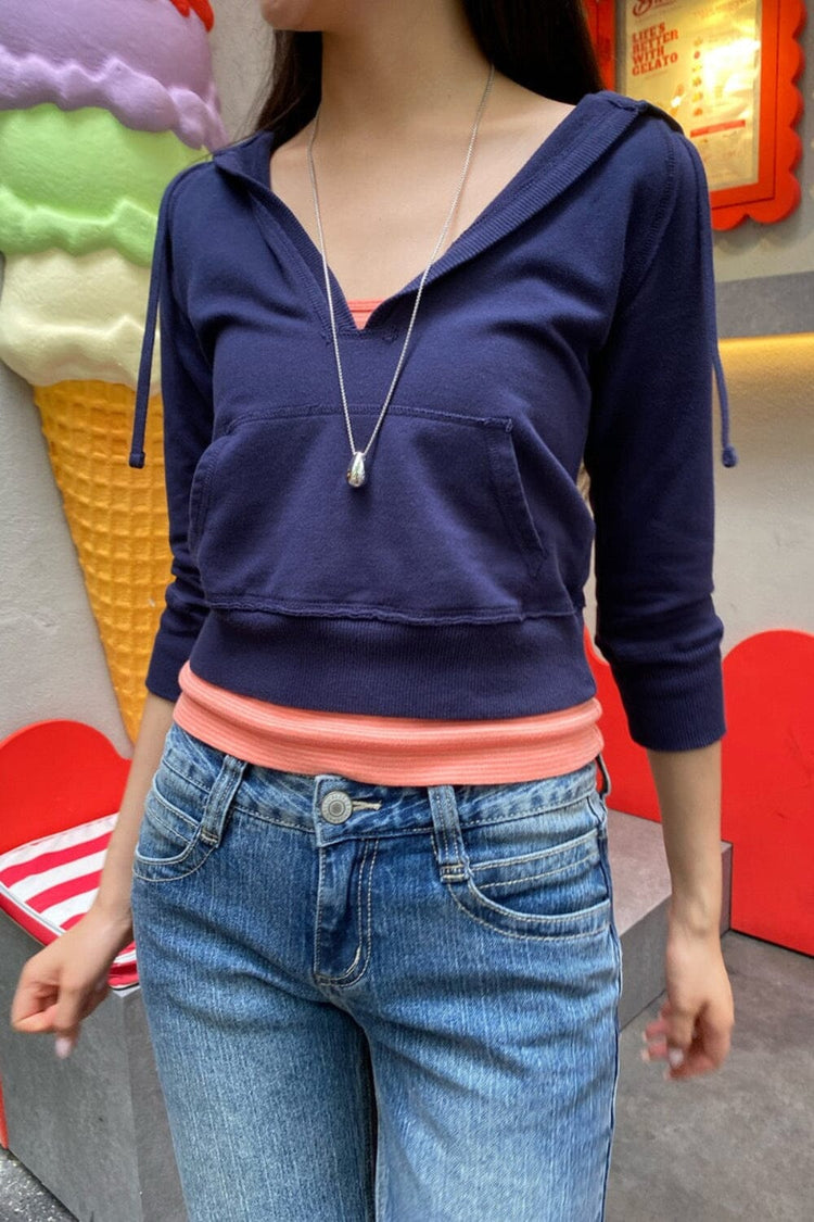 Christy Cropped Hoodie | Navy Blue / Regular Fit