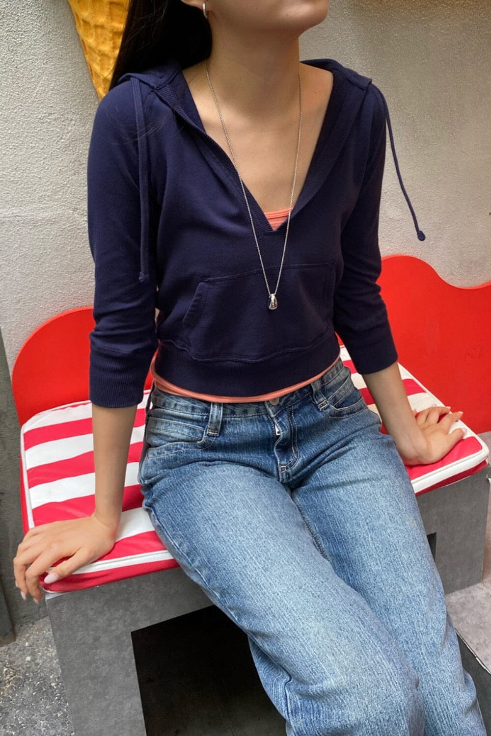 Christy Cropped Hoodie | Navy Blue / Regular Fit