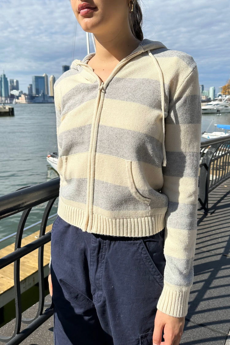 Alana Striped Wool Hoodie | Ivory And Grey Stripes / Regular Fit