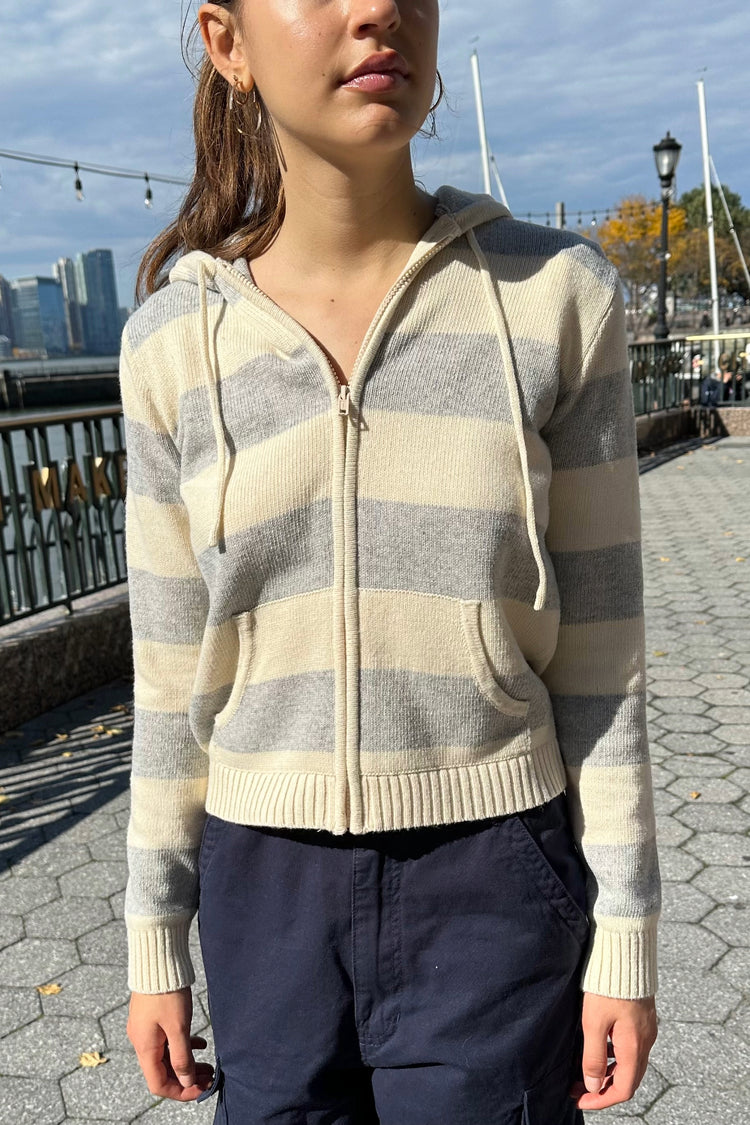 Alana Striped Wool Hoodie | Ivory And Grey Stripes / Regular Fit