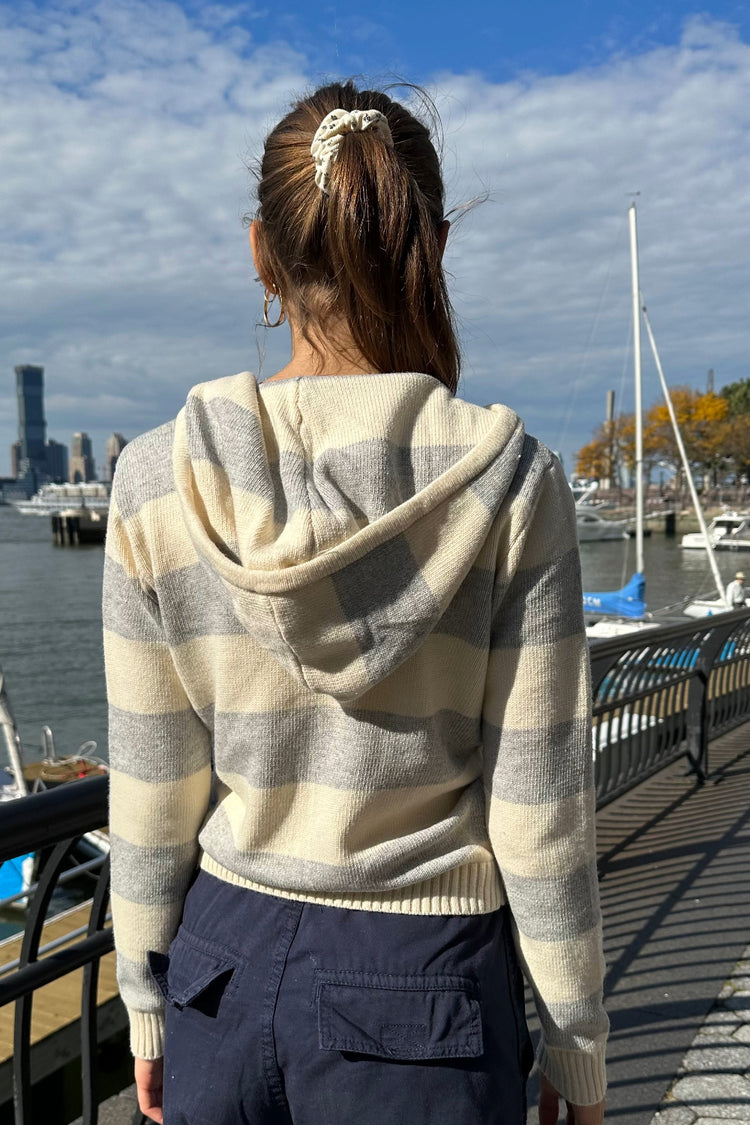 Alana Striped Wool Hoodie | Ivory And Grey Stripes / Regular Fit