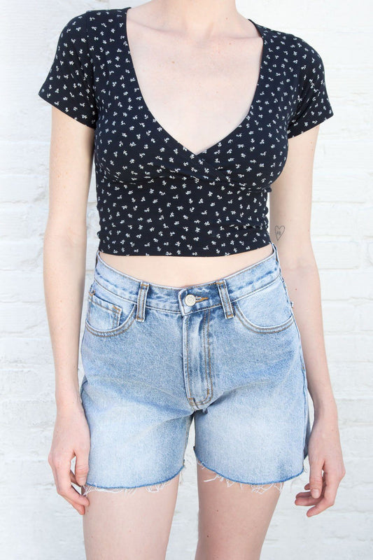 Navy Blue with Light Blue Floral / S