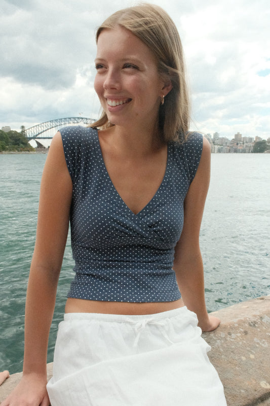 Faded Navy Blue With White Polka Dots / XS/S