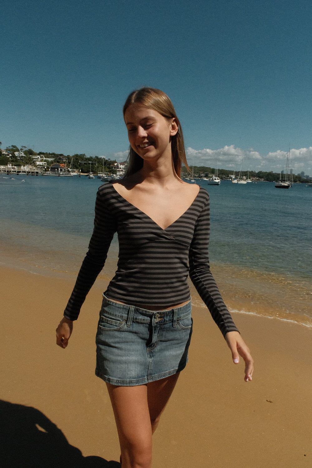 Amara Top | Dark Grey and Black Stripes / XS/S