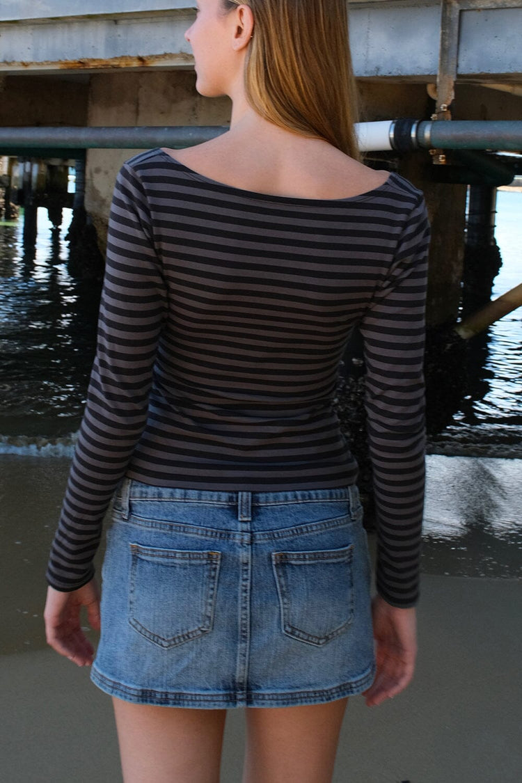 Amara Top | Dark Grey and Black Stripes / XS/S