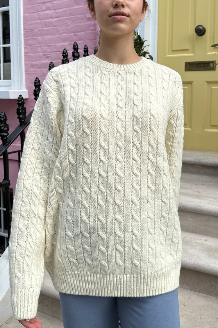 Winona Cable Knit Wool Sweater | Cream / Oversized Fit