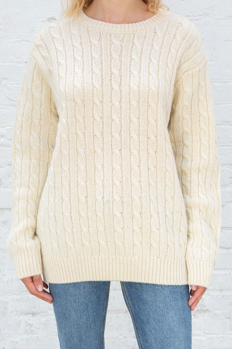 Winona Heavy Wool Cable Knit Sweater | Ivory / Oversized Fit