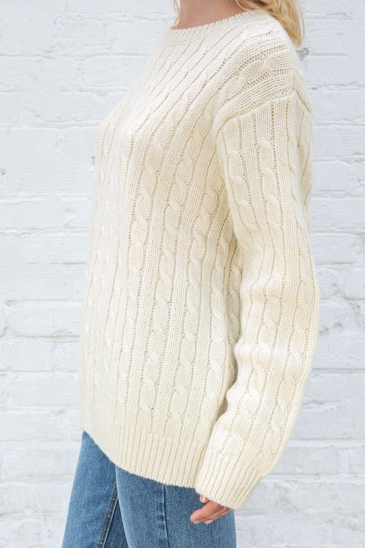 Winona Heavy Wool Cable Knit Sweater | Ivory / Oversized Fit