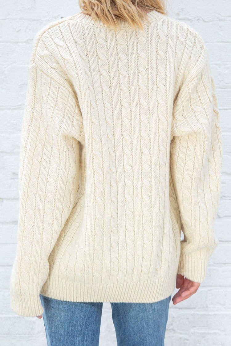 Winona Heavy Wool Cable Knit Sweater | Ivory / Oversized Fit