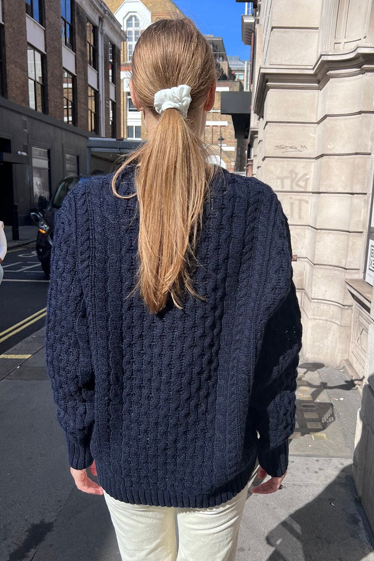 Winona Cable Knit Wool Sweater | Navy Blue / Oversized Fit