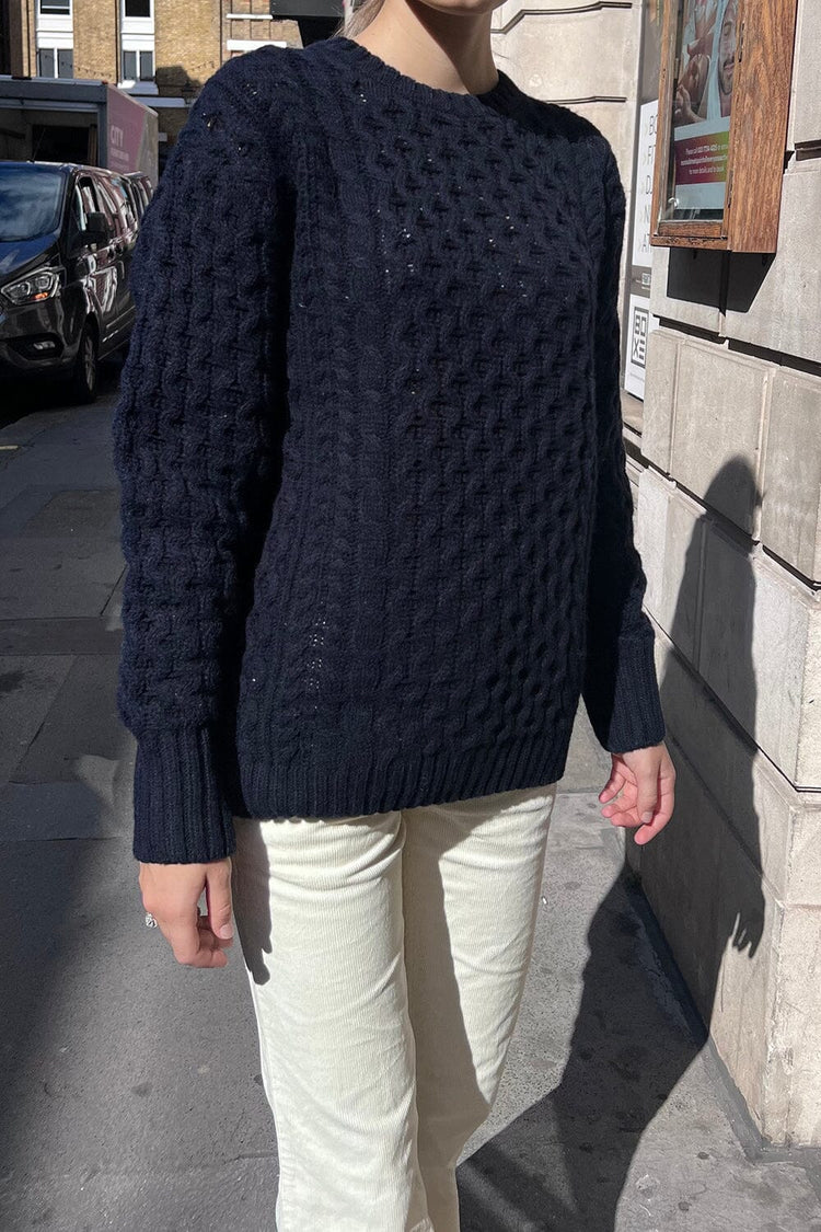 Winona Cable Knit Wool Sweater | Navy Blue / Oversized Fit