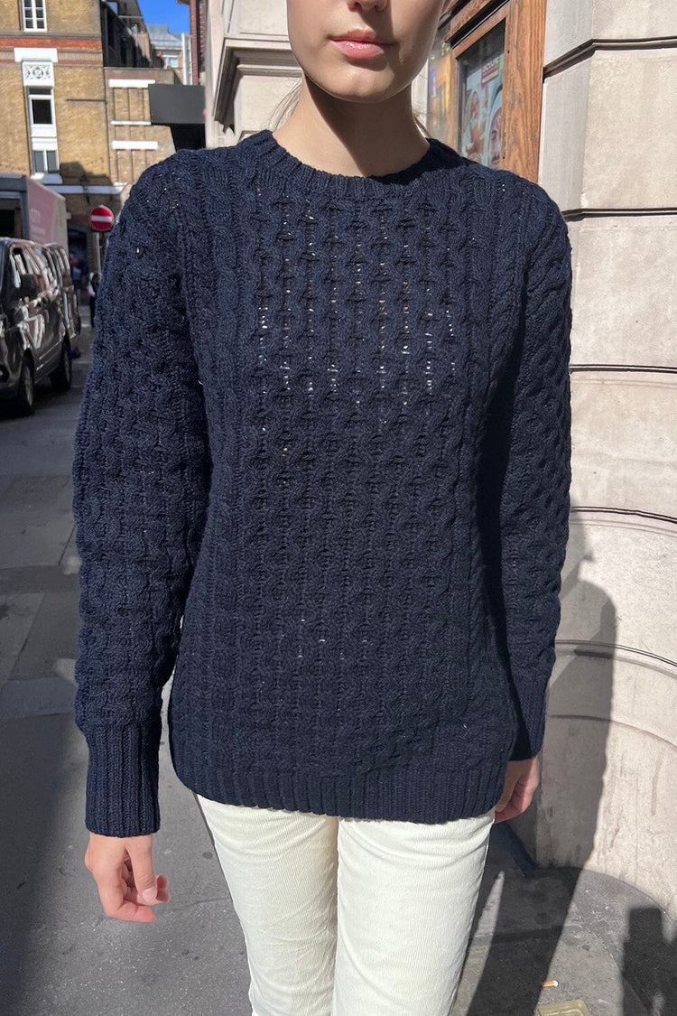 Winona Cable Knit Wool Sweater | Navy Blue / Oversized Fit