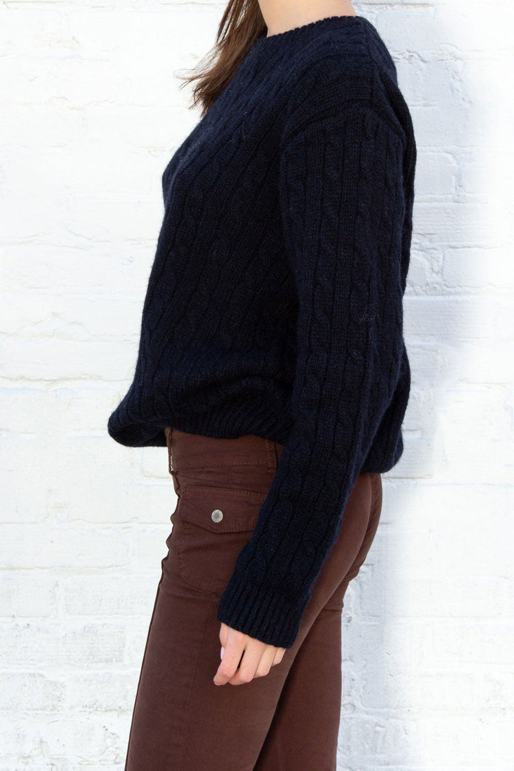 Winona Heavy Wool Cable Knit Sweater | Midnight Blue / Oversized Fit