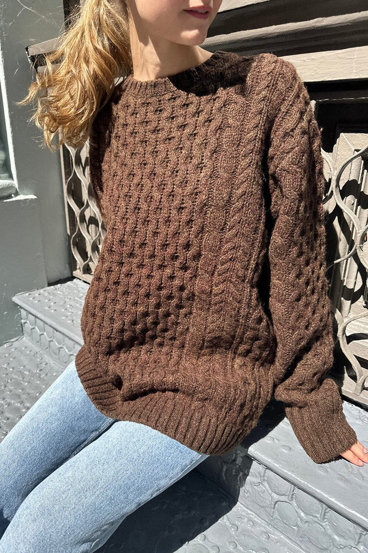 Winona Cable Knit Wool Sweater | Brown / Oversized Fit