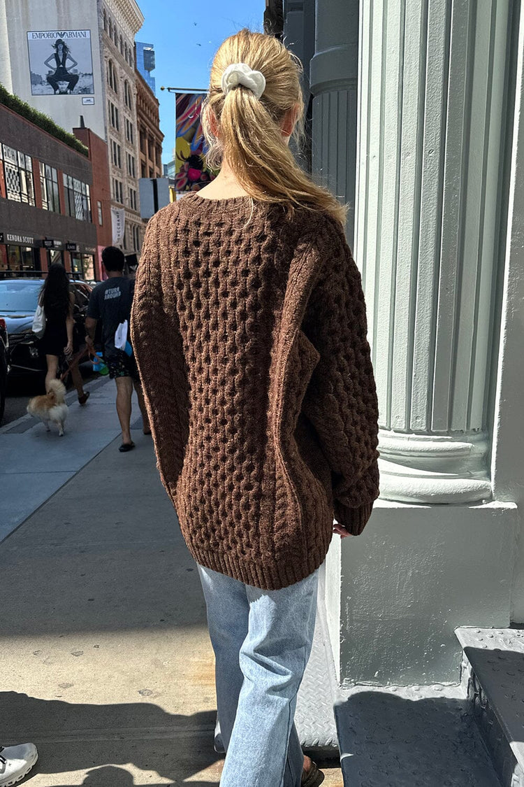 Winona Cable Knit Wool Sweater | Brown / Oversized Fit