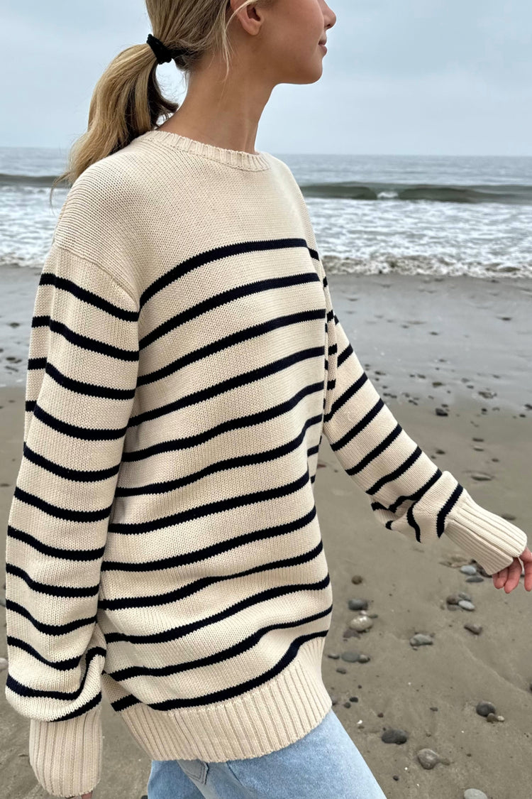 Brianna Cotton Thin Stripe Sweater | Blue Ivory Stripe