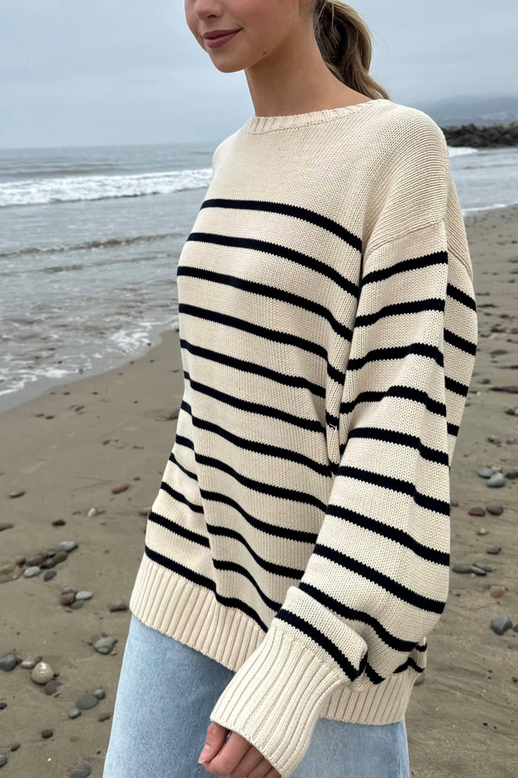 Brianna Cotton Thin Stripe Sweater | Blue Ivory Stripe