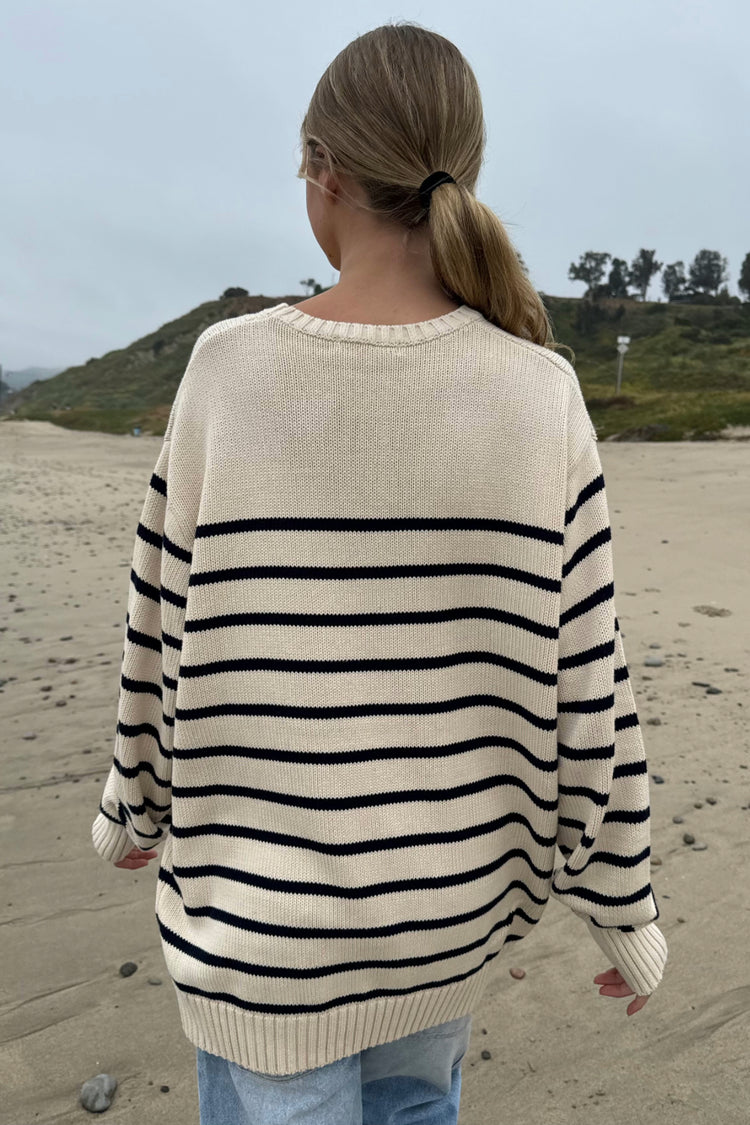 Brianna Cotton Thin Stripe Sweater | Blue Ivory Stripe